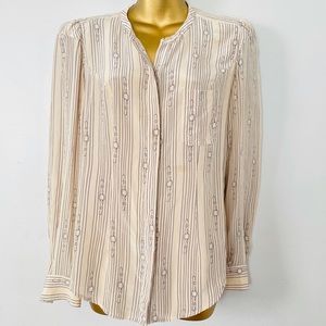 Club Monaco chain stripe blouse long sleeve top size medium silk